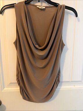 Meraki  Taupe /Tan Draped Cowl Neck Sleeveless Camisoles